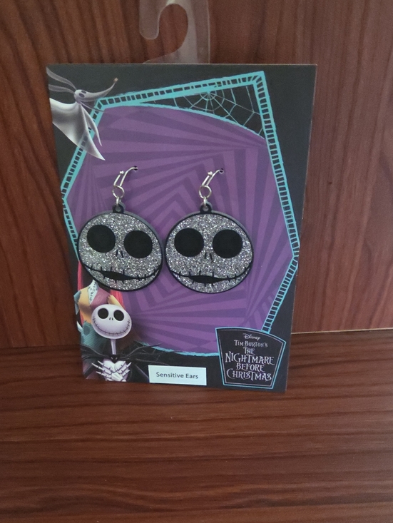 Disney Jewelry - Disney Silver Glitter Jack Skellington Dangle Earrings